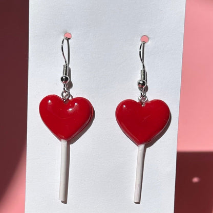 Heart Lollipop Polymer Clay Earrings – Handmade Cute Candy Jewelry