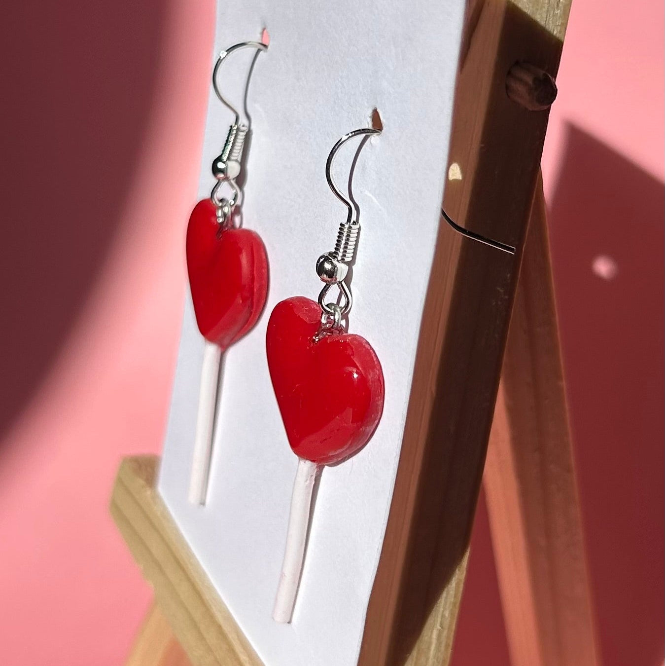Heart Lollipop Polymer Clay Earrings – Handmade Cute Candy Jewelry
