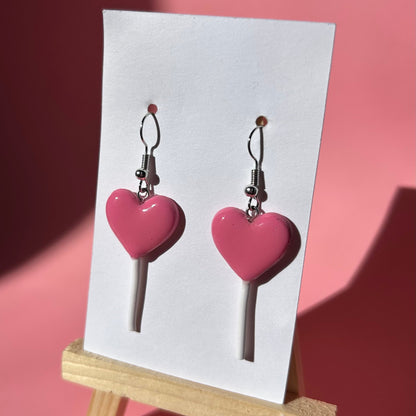 Heart Lollipop Polymer Clay Earrings – Handmade Cute Candy Jewelry