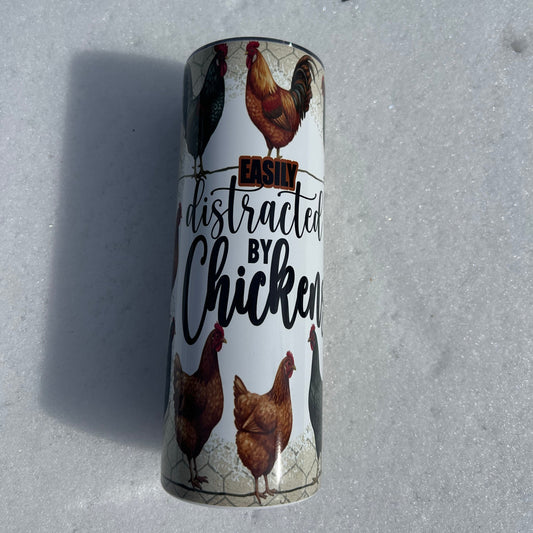 Easily Distracted by Chickens Tumbler Cup – Funny Chicken Stainless Steel Insulated Drinkware