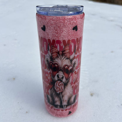 Highland Cow Stainless Steel Tumbler with Lollipop, XO XO Cow Design, Insulated Travel Cup