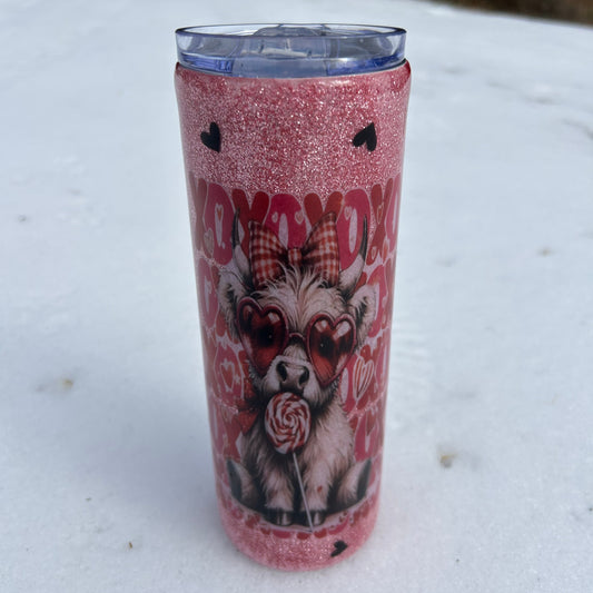 Highland Cow Stainless Steel Tumbler with Lollipop, XO XO Cow Design, Insulated Travel Cup