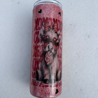Highland Cow Stainless Steel Tumbler with Lollipop, XO XO Cow Design, Insulated Travel Cup