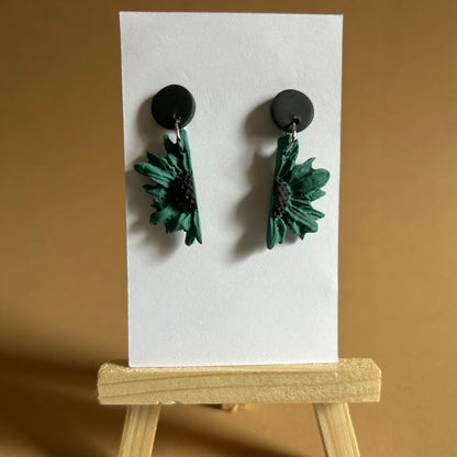 Handmade Polymer Clay Half Flower Dangle Earrings – Lightweight Floral Drop Earrings for Women, Boho Statement Jewelry