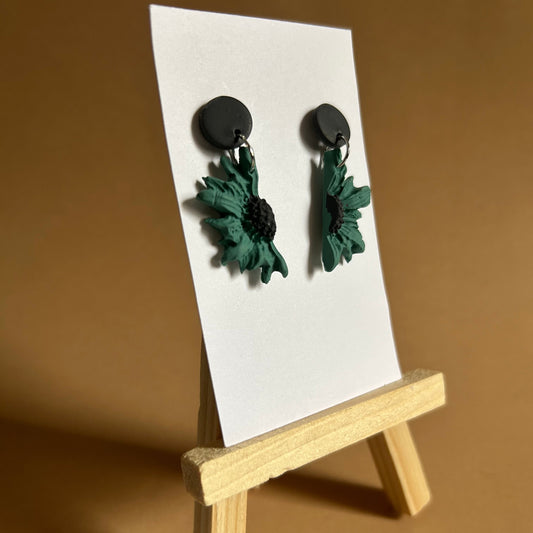 Handmade Polymer Clay Half Flower Dangle Earrings – Lightweight Floral Drop Earrings for Women, Boho Statement Jewelry