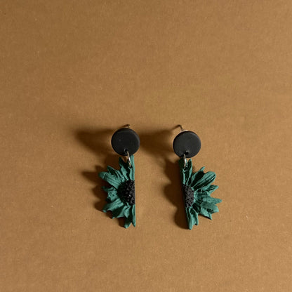 Handmade Polymer Clay Half Flower Dangle Earrings – Lightweight Floral Drop Earrings for Women, Boho Statement Jewelry