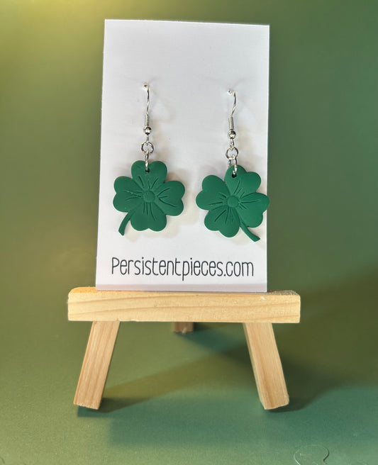Green Shamrock Polymer Clay Earrings – Handmade St Patrick’s Day Dangle Jewelry