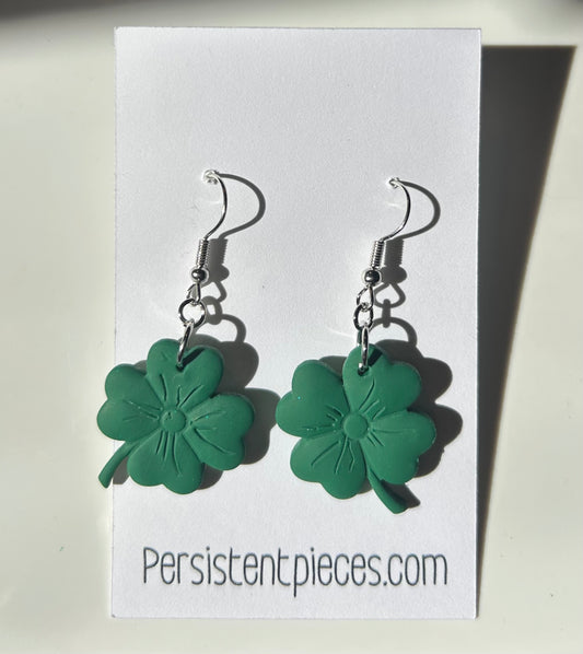Green Shamrock Polymer Clay Earrings – Handmade St Patrick’s Day Dangle Jewelry