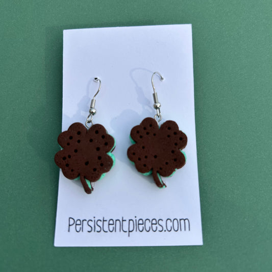 Shamrock Ice Cream Sandwich Polymer Clay Earrings – St. Patrick’s Day Food Jewelry Cute Miniature Dessert Earrings