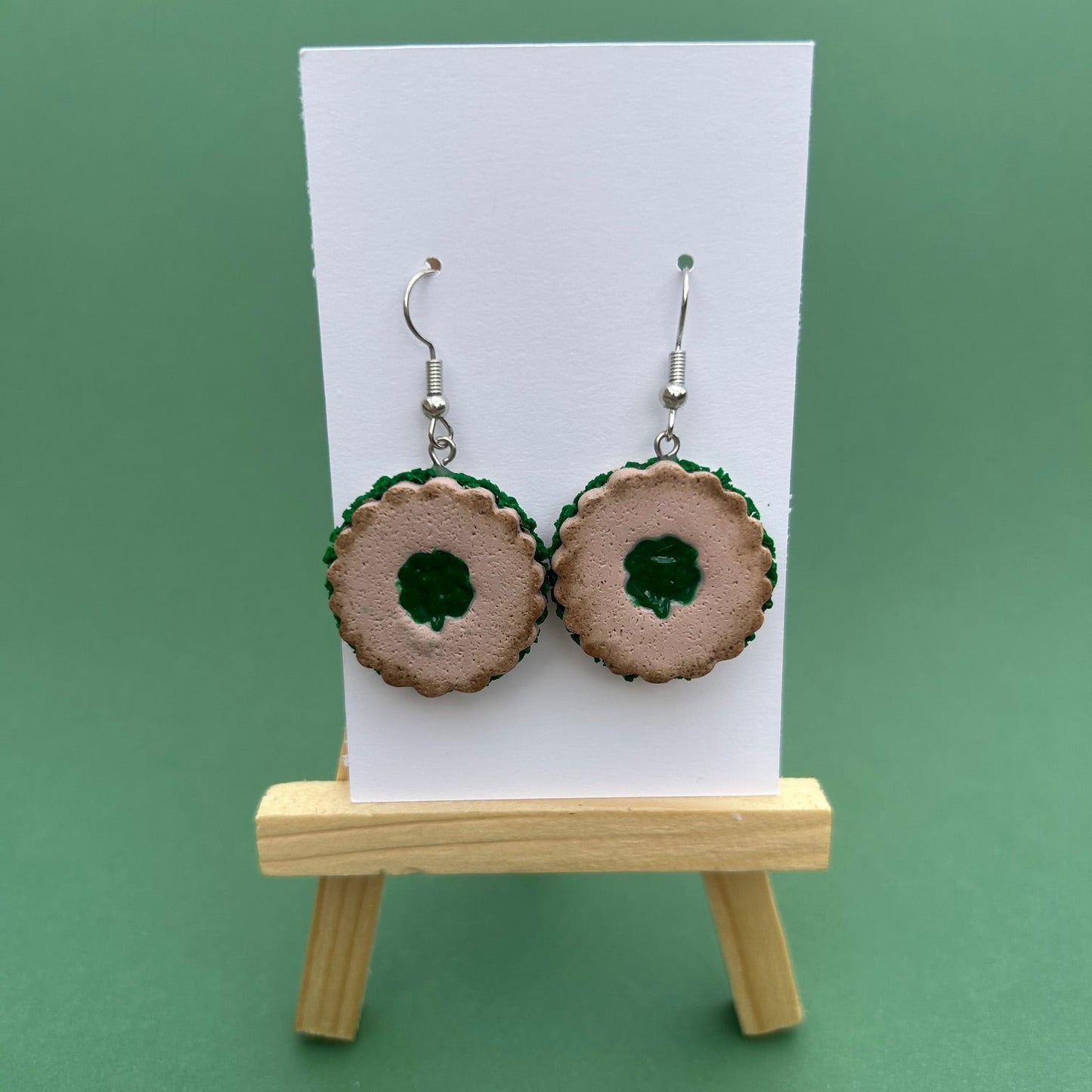 St. Patrick's Day Jam Cookie Earrings - Handmade Clover Polymer Clay Jewelry