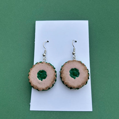 St. Patrick's Day Jam Cookie Earrings - Handmade Clover Polymer Clay Jewelry