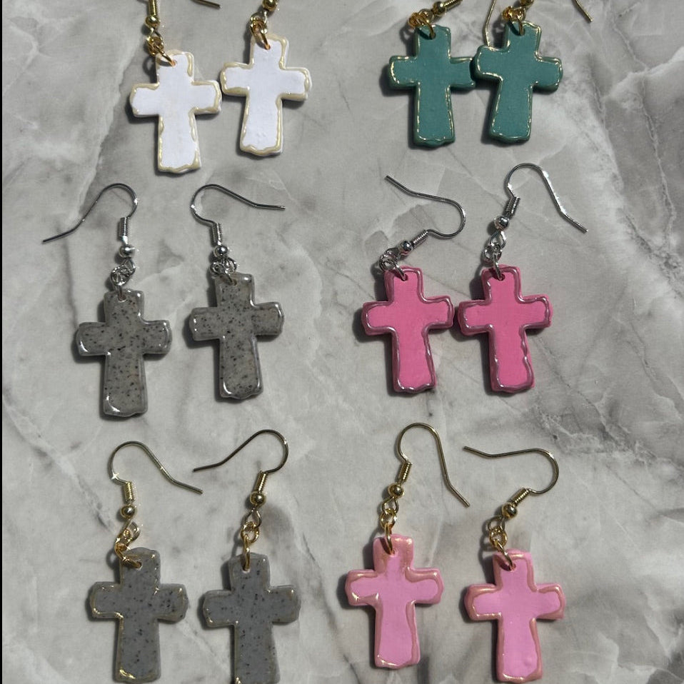 Handmade Polymer Clay Cross Earrings