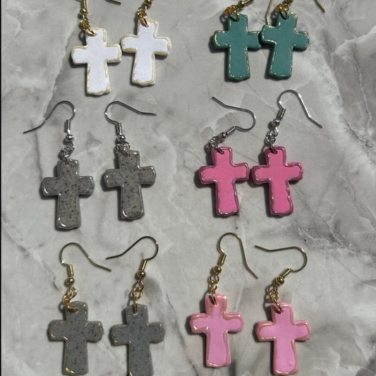 Handmade Polymer Clay Cross Earrings