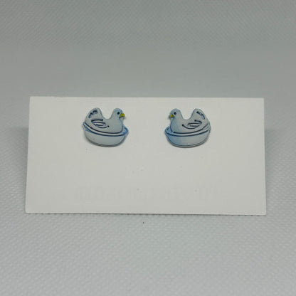 Blue & White Chicken Stud Earrings