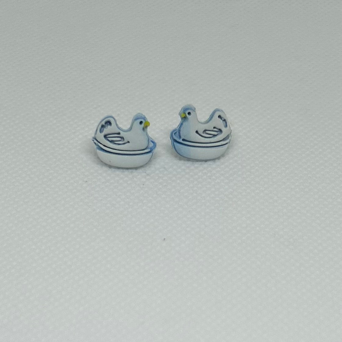 Blue & White Chicken Stud Earrings
