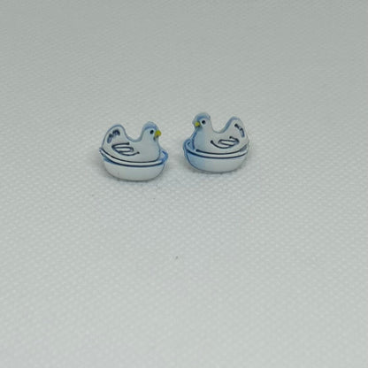 Blue & White Chicken Stud Earrings