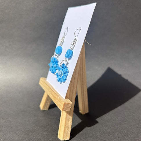 Blue & White Flower Earrings – Floral Polymer Clay Dangles