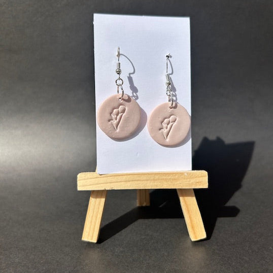 Pink Flower Stamp Polymer Clay Dangle Earrings – Handmade Lightweight Jewelry
