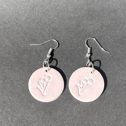 Pink Flower Stamp Polymer Clay Dangle Earrings – Handmade Lightweight Jewelry