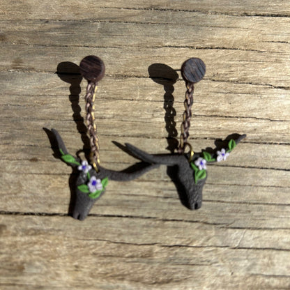 Steer Dangle Earrings | Wood-Look Polymer Clay Circle Post