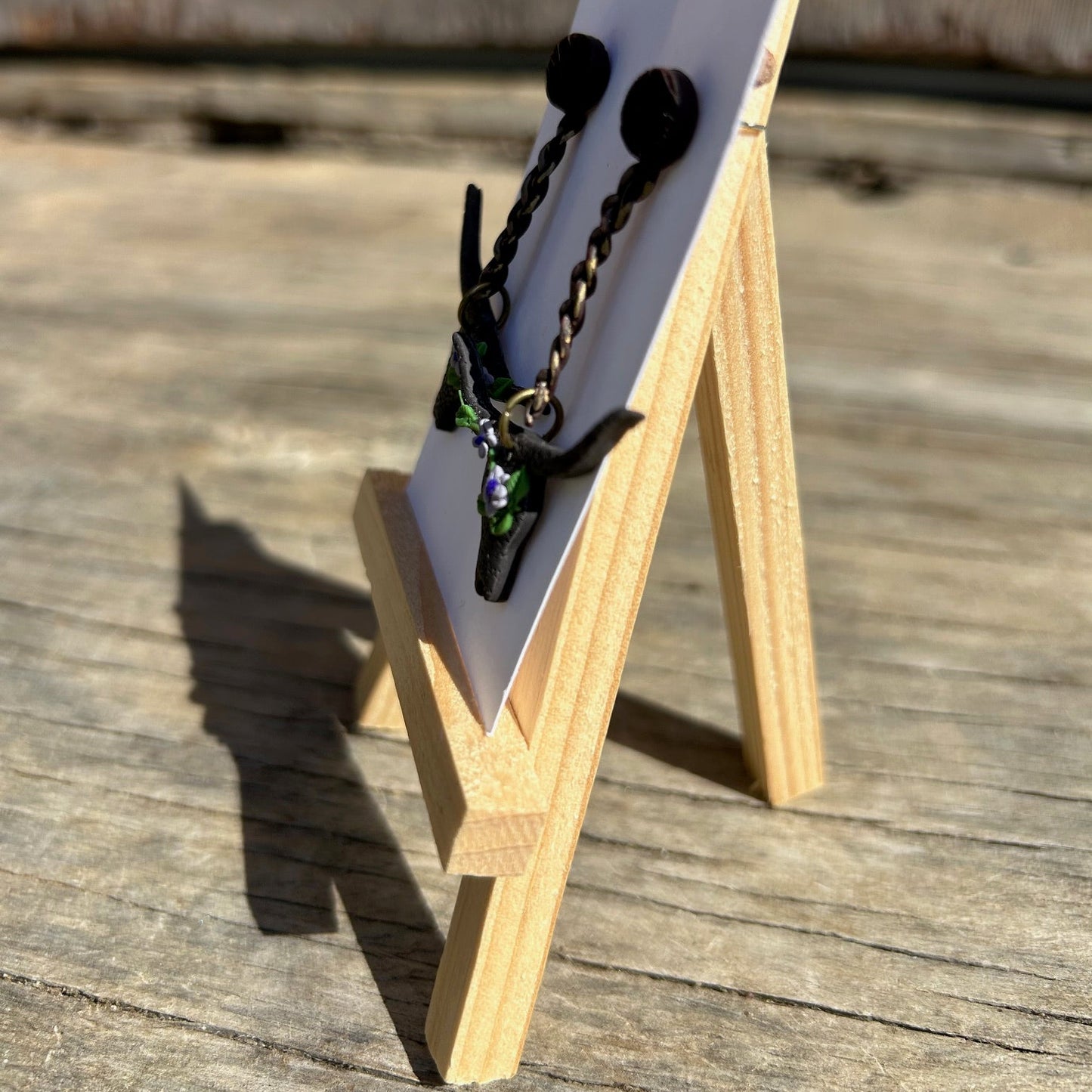 Steer Dangle Earrings | Wood-Look Polymer Clay Circle Post