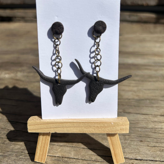 Steer Dangle Earrings | Wood-Look Polymer Clay Circle Post