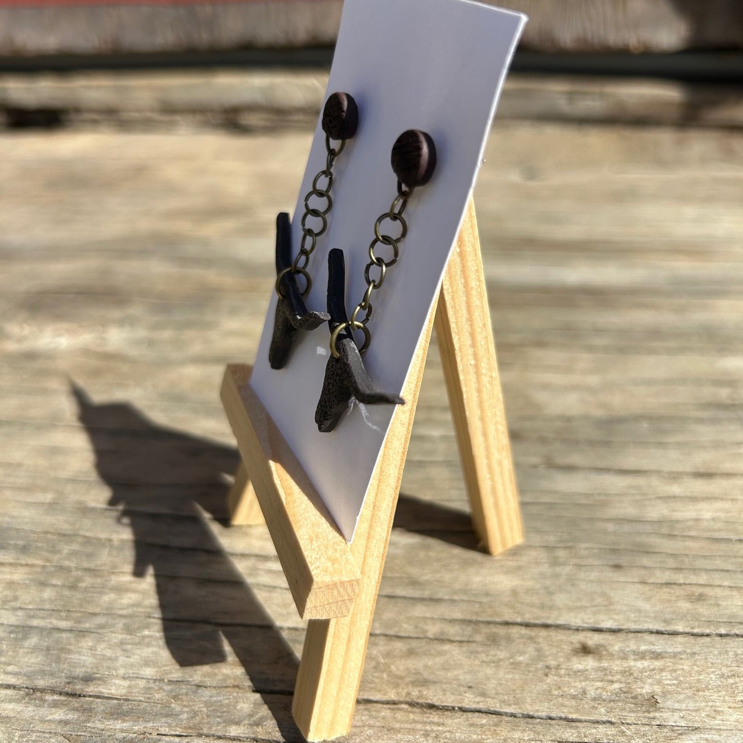 Steer Dangle Earrings | Wood-Look Polymer Clay Circle Post
