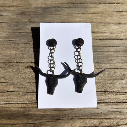 Steer Dangle Earrings | Wood-Look Polymer Clay Circle Post