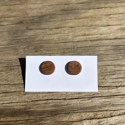 Wood Look Circle Post Earrings – Handmade Polymer Clay Studs | Lightweight Rustic Minimalist Jewelry