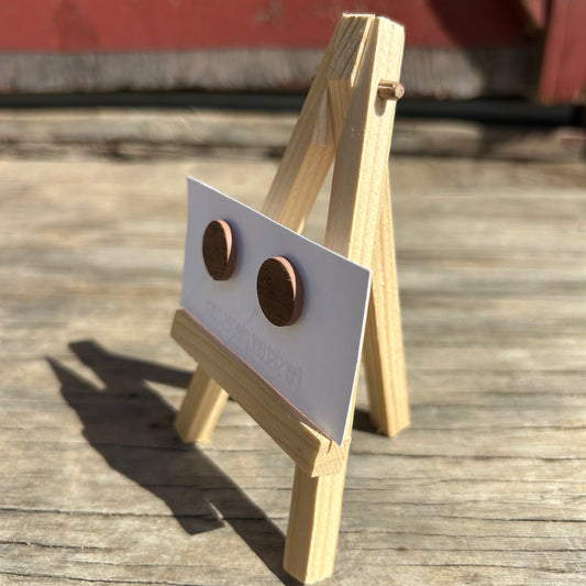 Wood Look Circle Post Earrings – Handmade Polymer Clay Studs | Lightweight Rustic Minimalist Jewelry