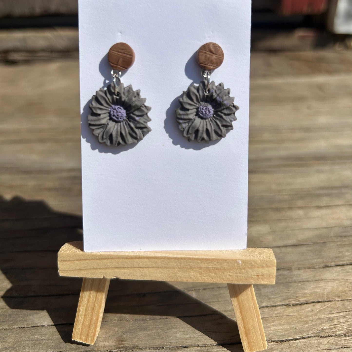 Lavender Bloom Drop Earrings | Wood-Look Polymer Clay Post