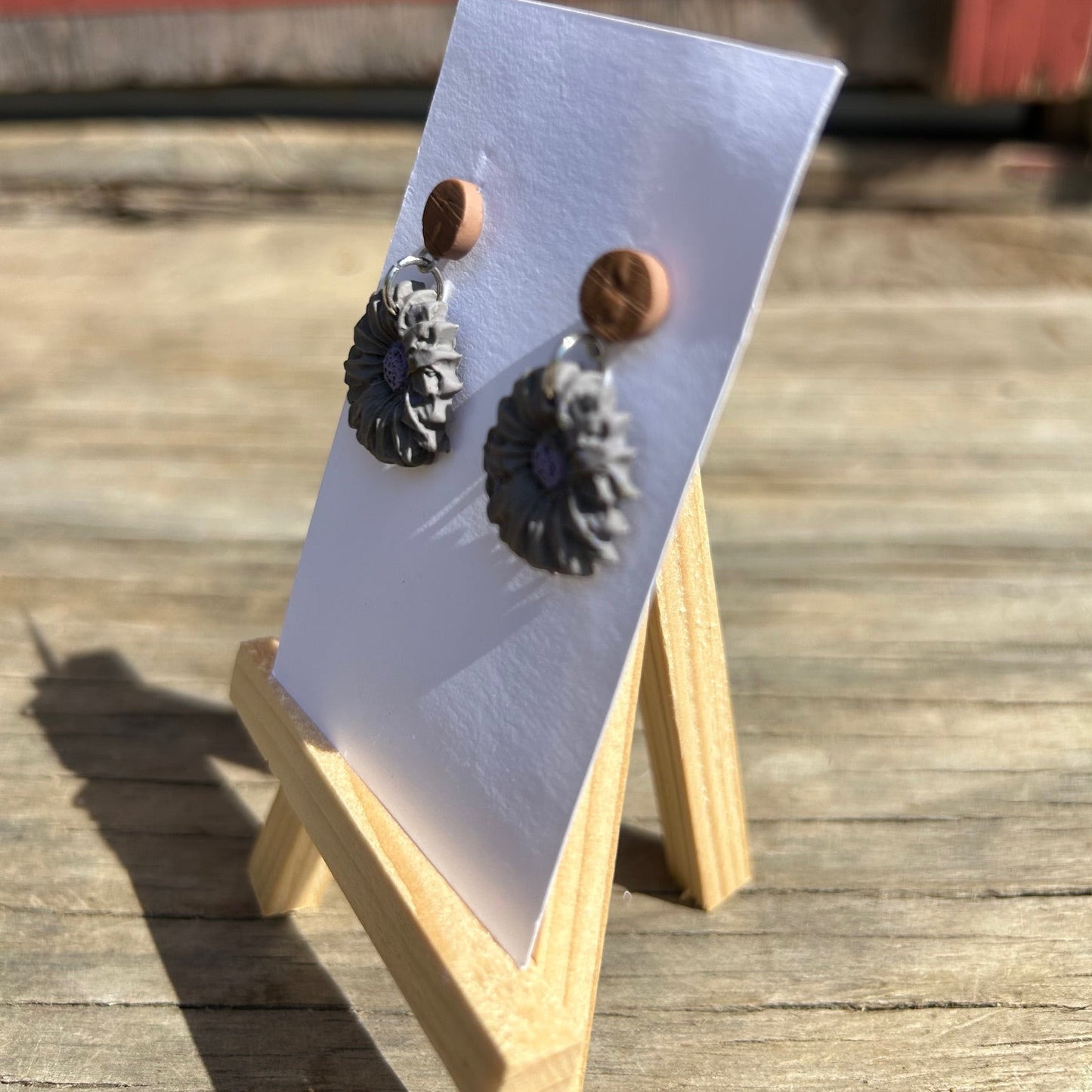 Lavender Bloom Drop Earrings | Wood-Look Polymer Clay Post