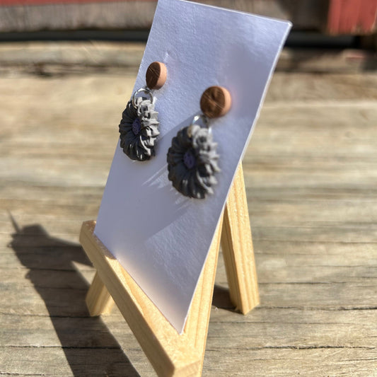 Lavender Bloom Drop Earrings | Wood-Look Polymer Clay Post
