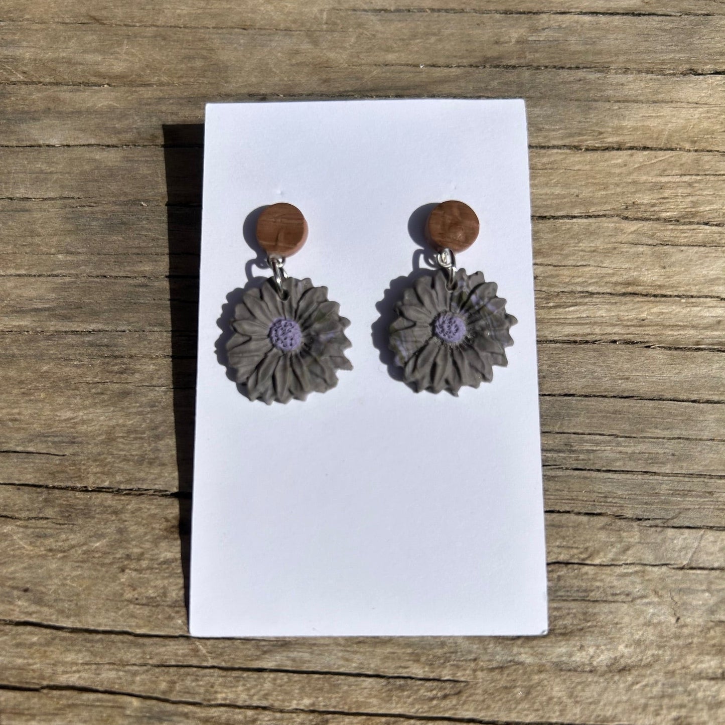 Lavender Bloom Drop Earrings | Wood-Look Polymer Clay Post