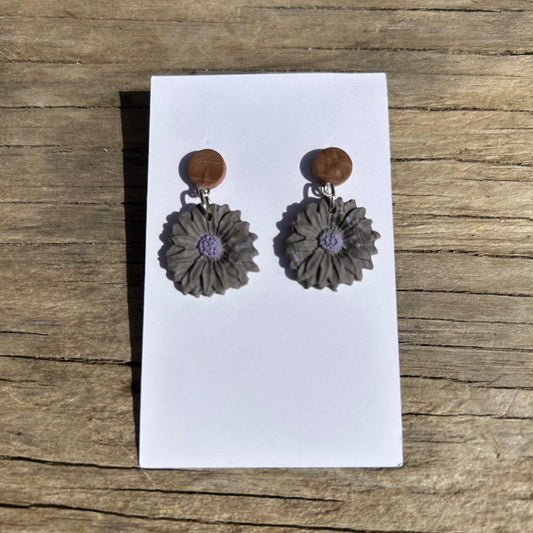 Lavender Bloom Drop Earrings | Wood-Look Polymer Clay Post