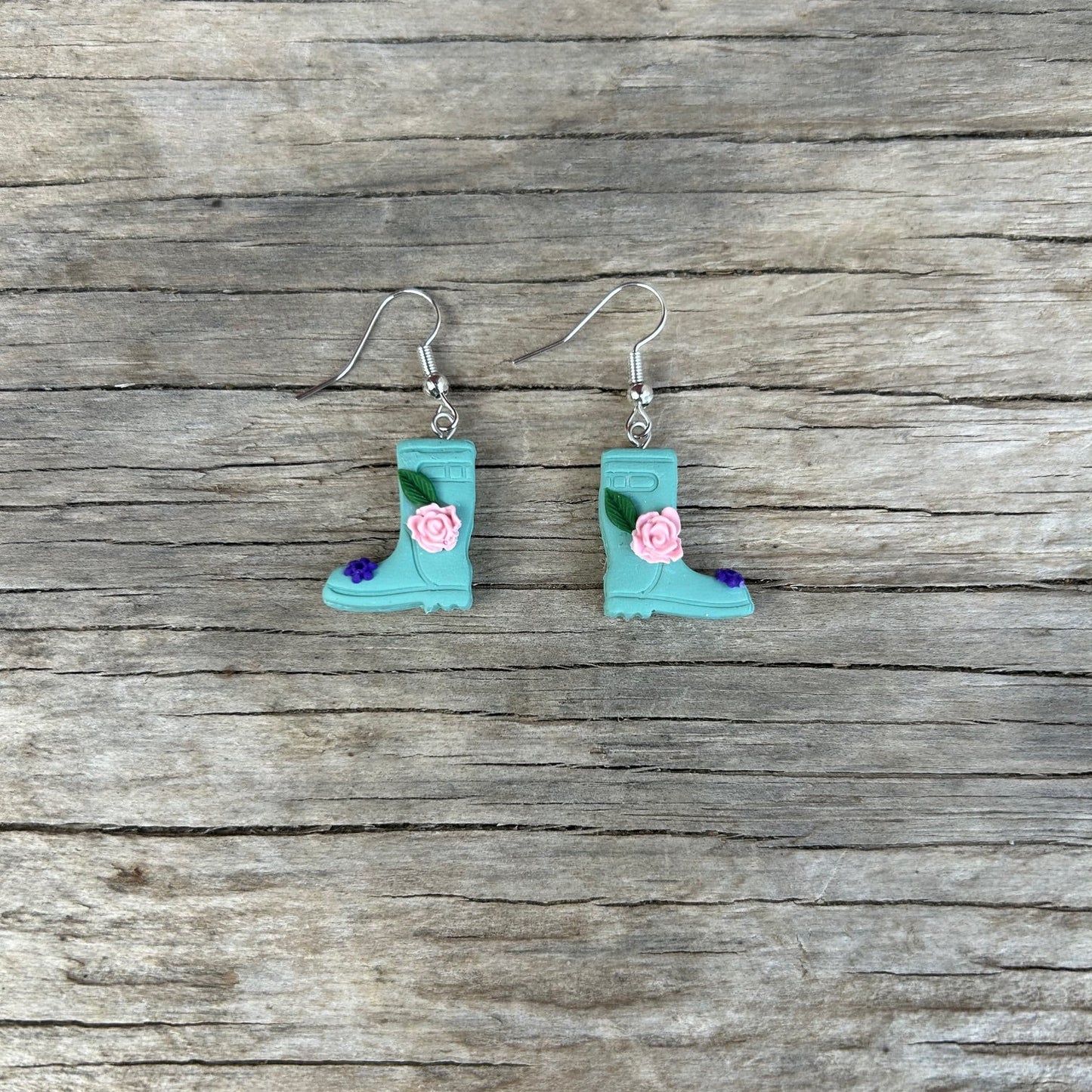 Floral Rainboot Earrings – Handmade Polymer Clay Boots | Cute Spring Garden Jewelry