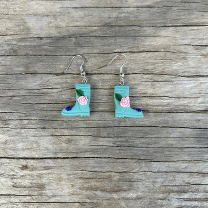 Floral Rainboot Earrings – Handmade Polymer Clay Boots | Cute Spring Garden Jewelry