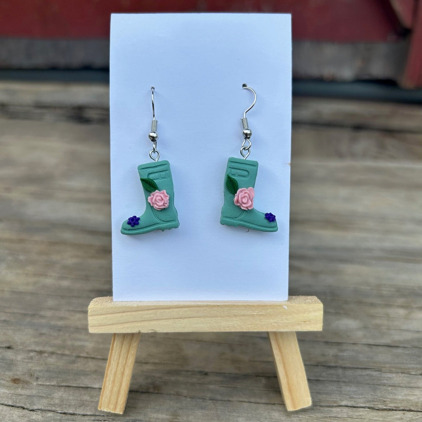 Floral Rainboot Earrings – Handmade Polymer Clay Boots | Cute Spring Garden Jewelry