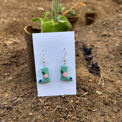 Floral Rainboot Earrings – Handmade Polymer Clay Boots | Cute Spring Garden Jewelry