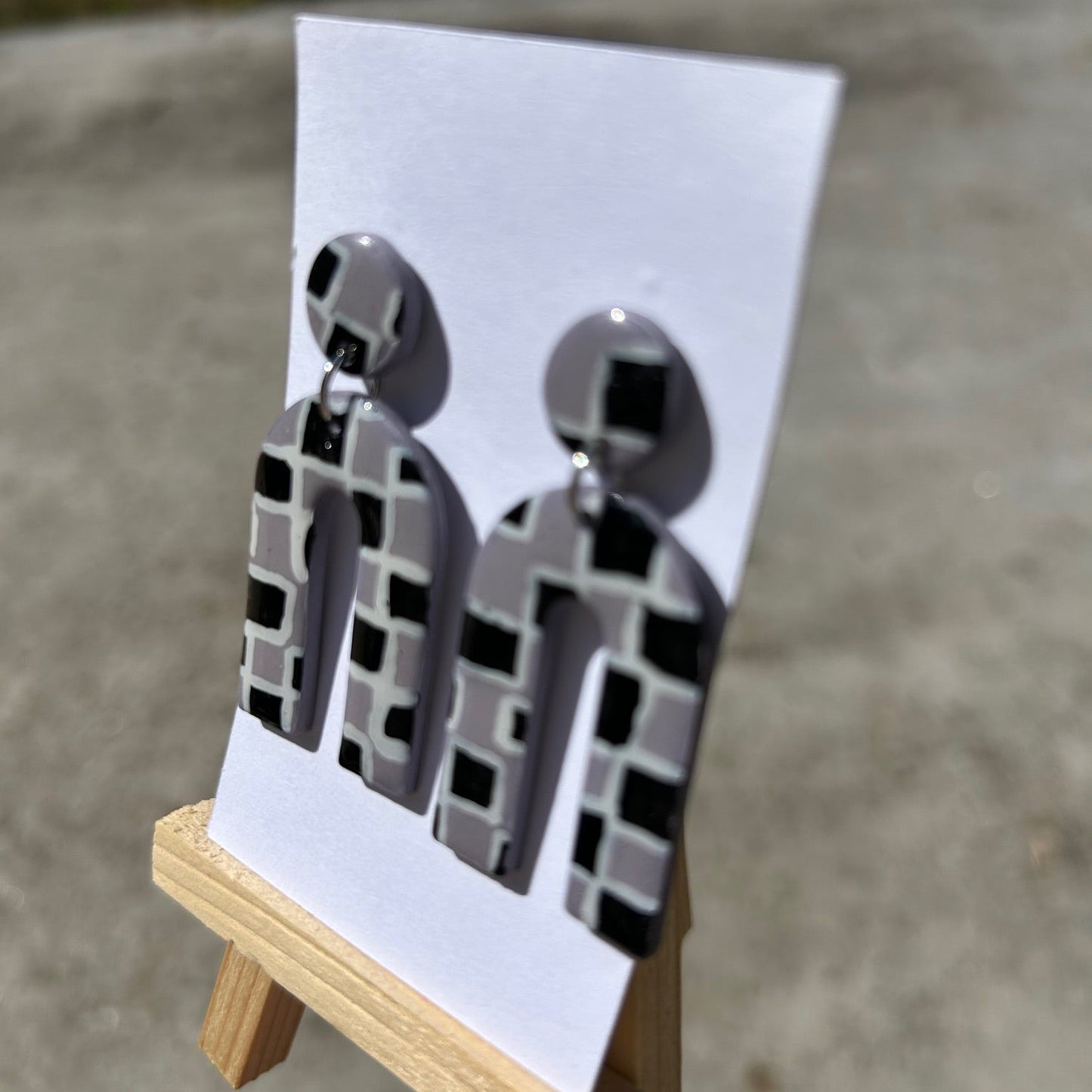 Light Purple Checkerboard Arch Earrings | Polymer Clay