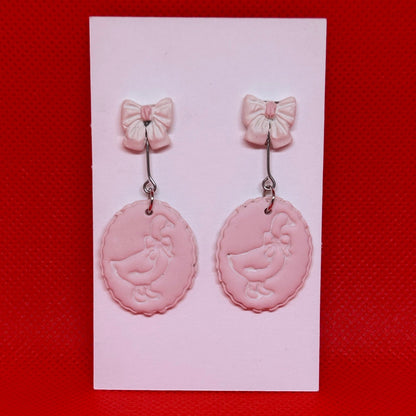 Bow & Duck Oval Dangle Earrings