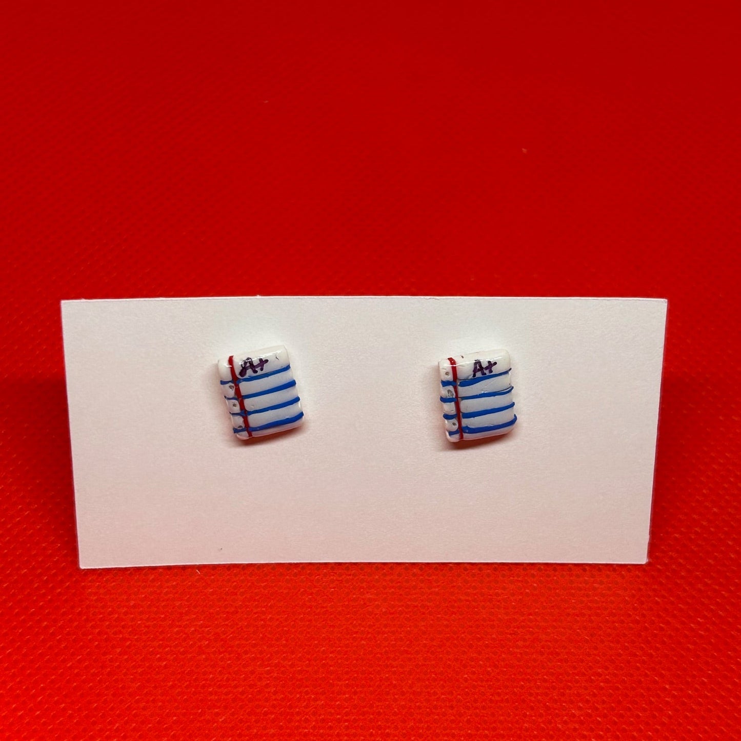A+ Notebook Paper Stud Earrings – Polymer Clay & Resin