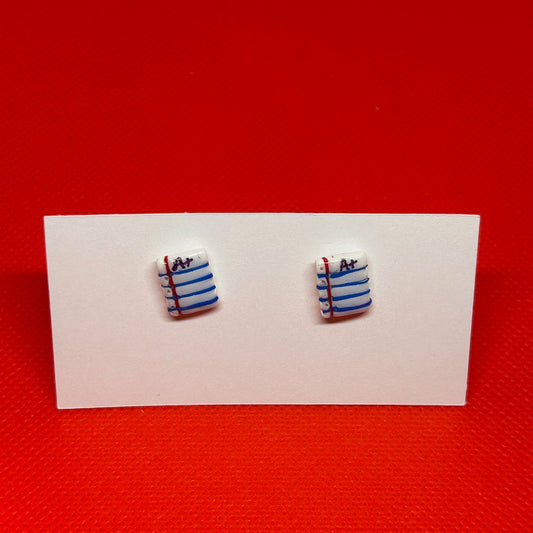 A+ Notebook Paper Stud Earrings – Polymer Clay & Resin