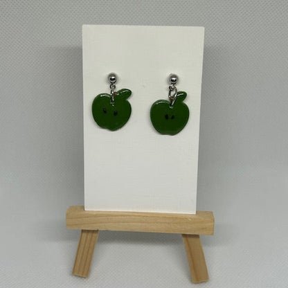 Green Apple with Seeds Polymer Clay Earrings – Resin Sealed