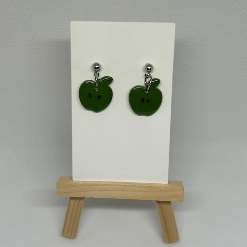 Green Apple with Seeds Polymer Clay Earrings – Resin Sealed