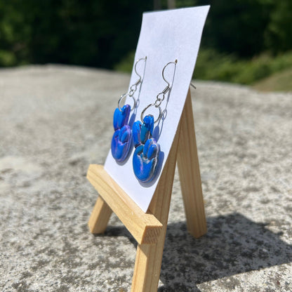Handmade Blue Peace Sign Hand Earrings – Polymer Clay Dangle Earrings, Retro 70s Hippie Boho Lightweight Jewelry