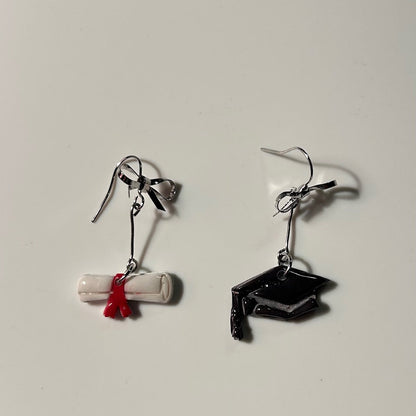 Graduation Cap & Diploma Mismatched Resin Earrings – Bow Post