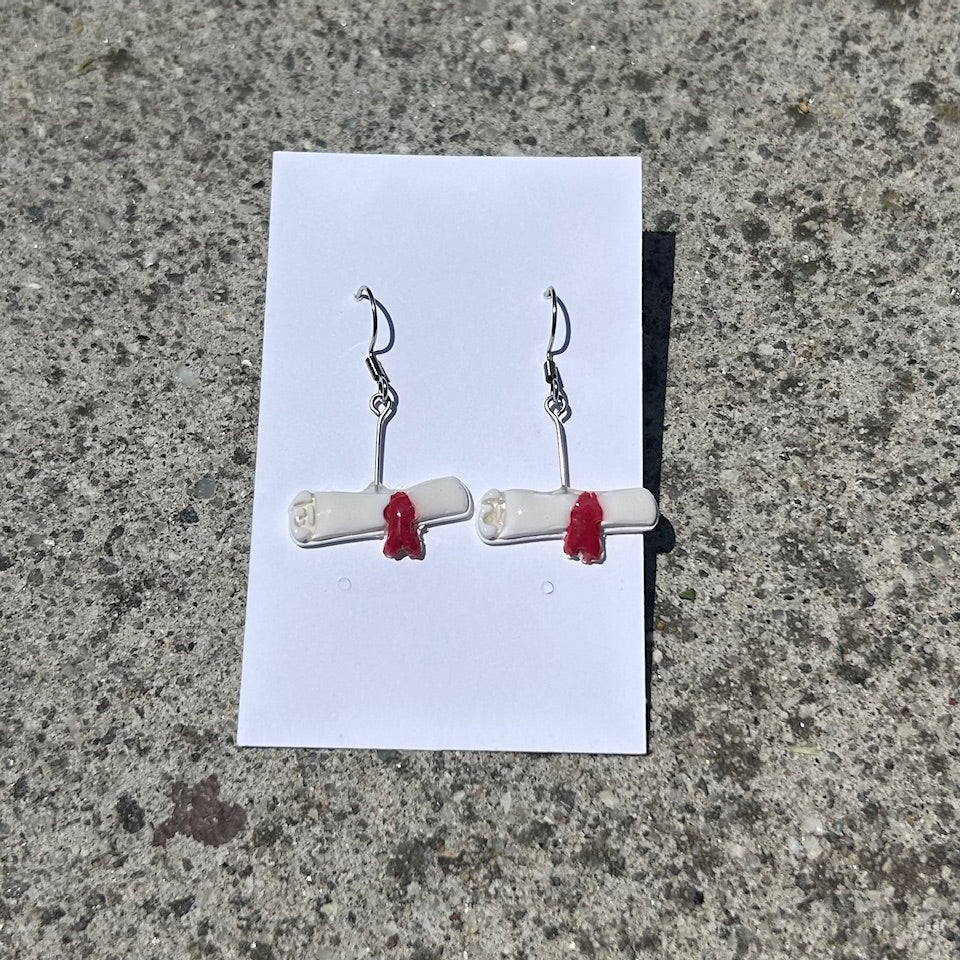 Handmade Diploma Earrings – Resin-Sealed Hook Earrings