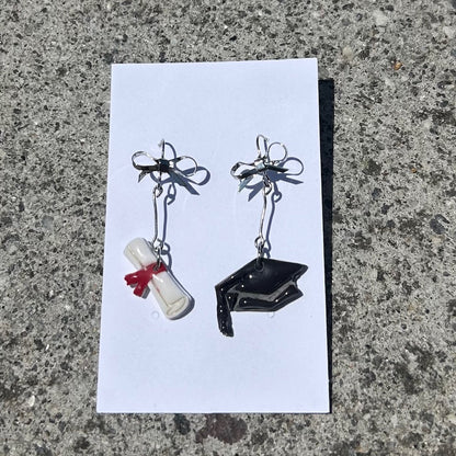 Graduation Cap & Diploma Mismatched Resin Earrings – Bow Post