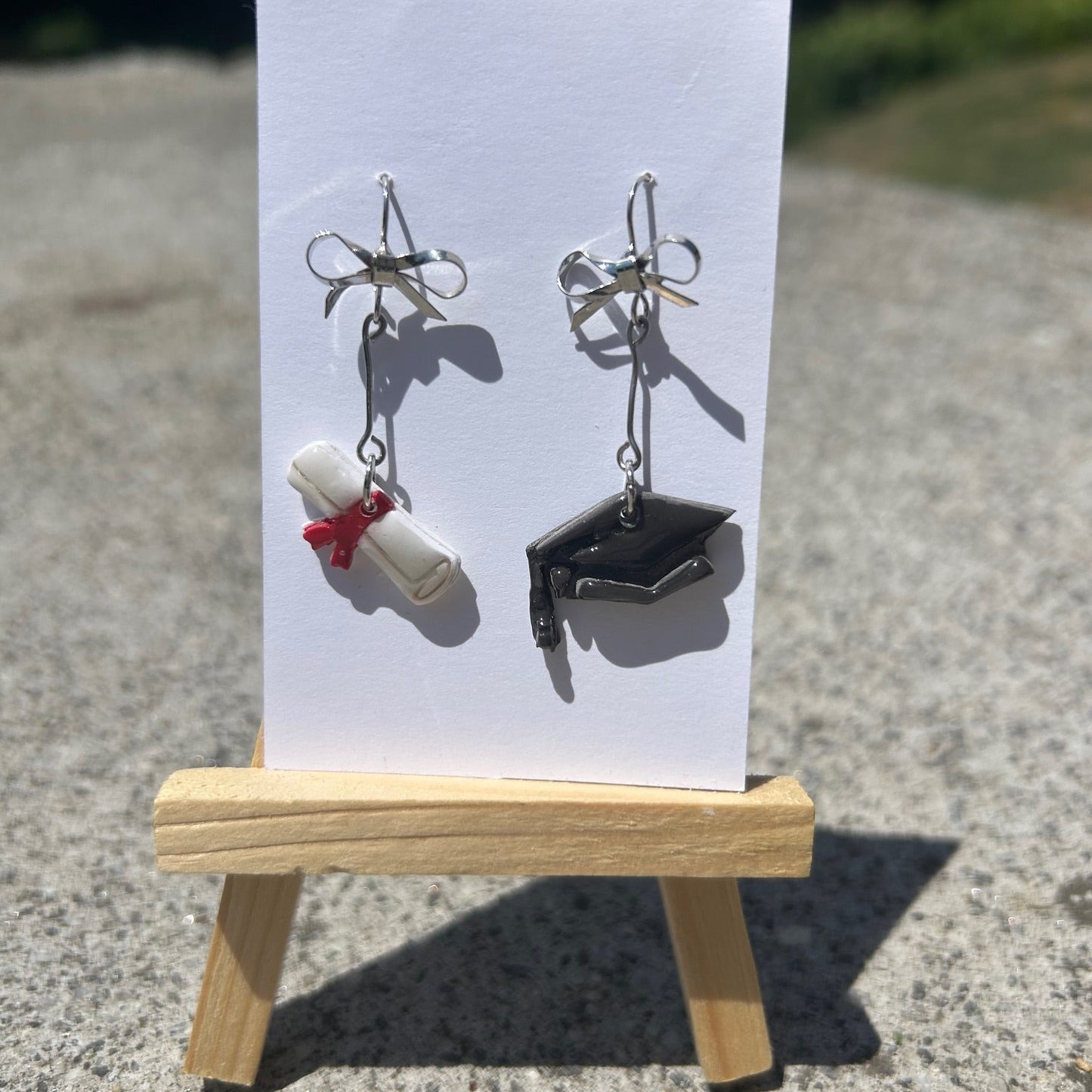Graduation Cap & Diploma Mismatched Resin Earrings – Bow Post